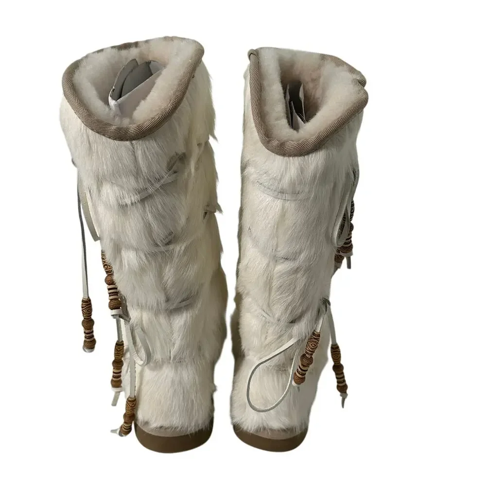 AU&MU Australia Sheepskin Shearling Fur Snow Boots White (6)